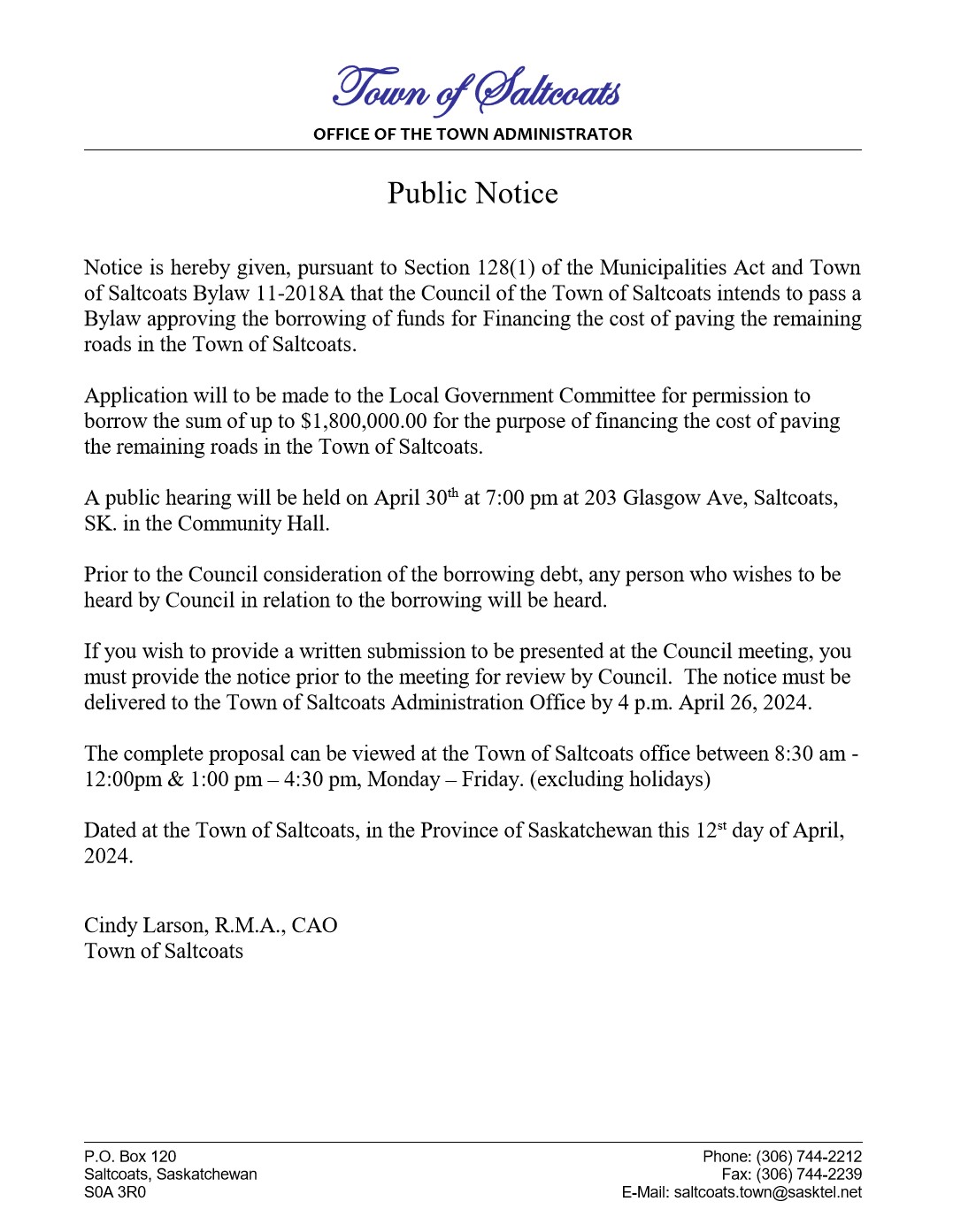 Public Notice - Borrowing of Funds