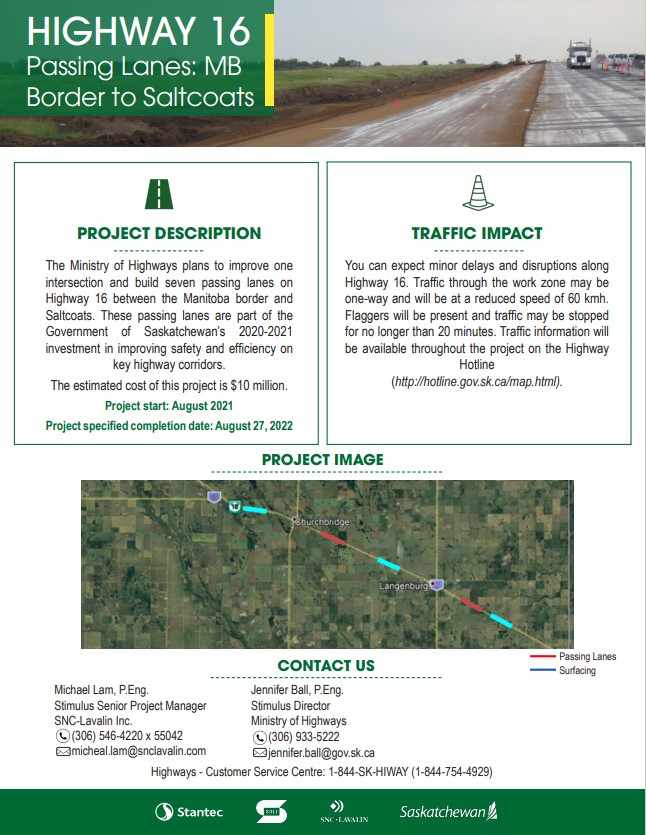 Highway 16 Passing Lanes: MB Border to Saltcoats
