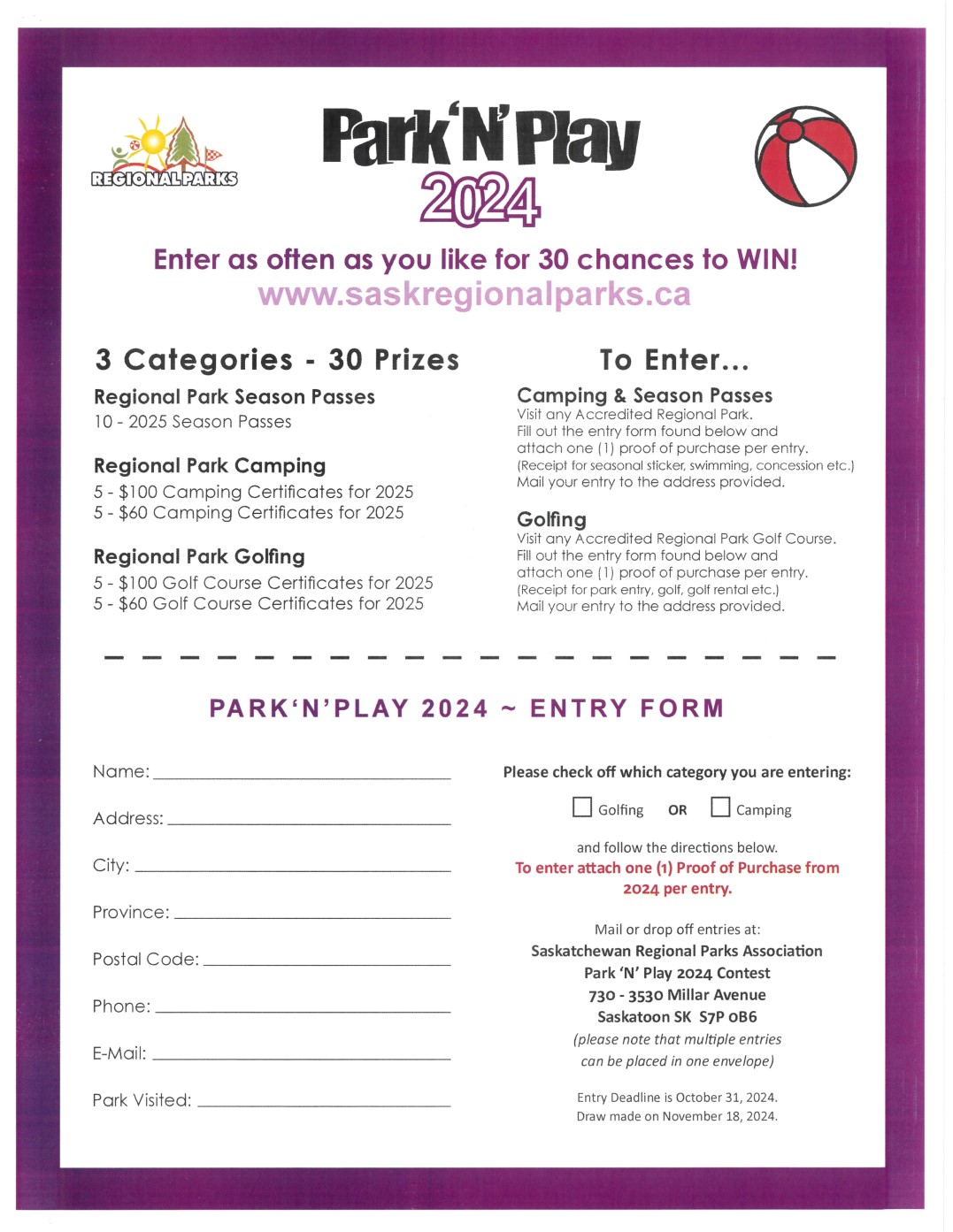 Park'N'Play Entry Form 2024