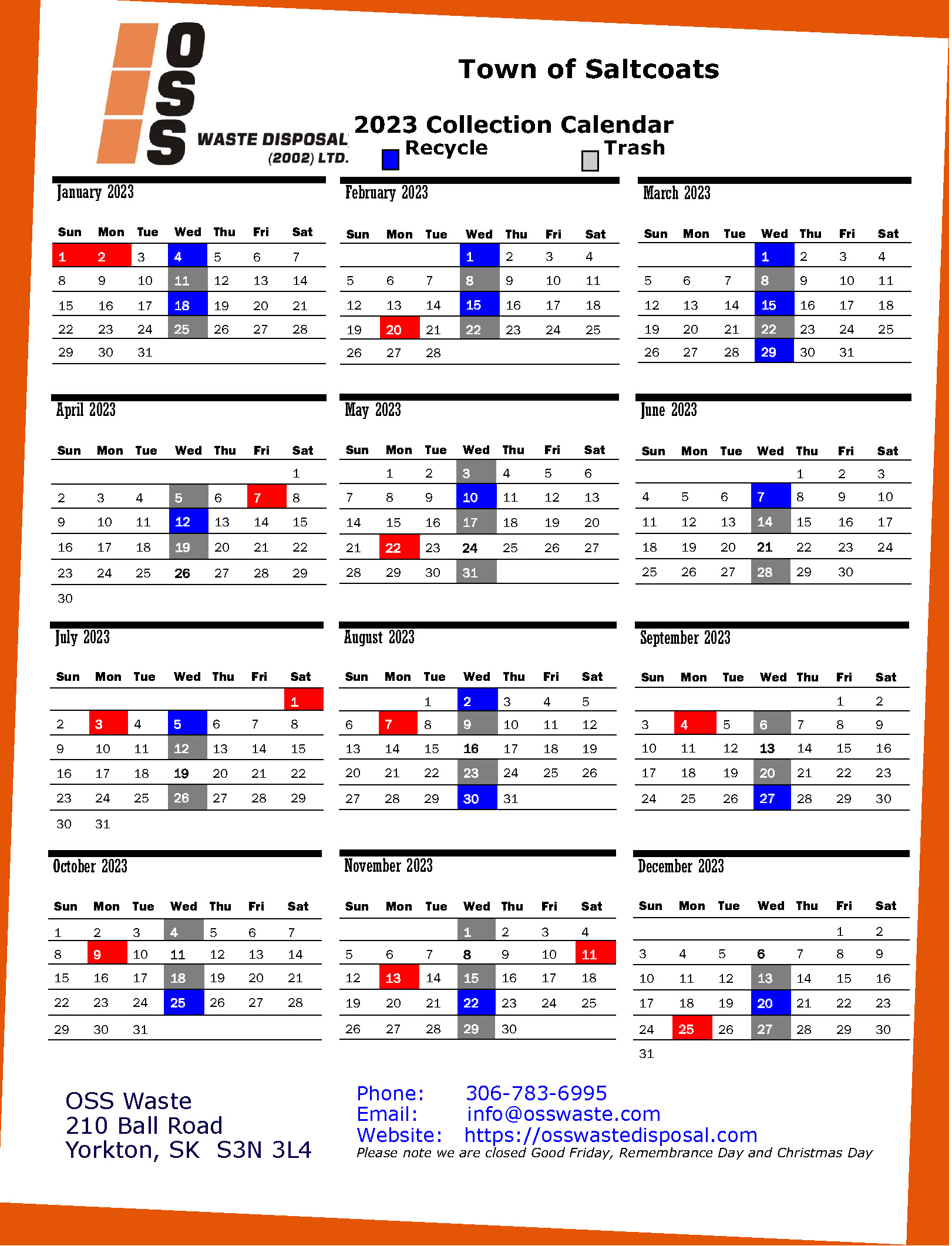 OSS Collection Calendar